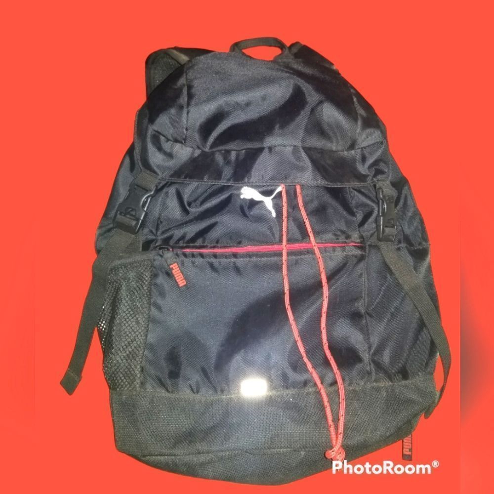 Puma Backpack Black and Red Drawstring and Zippers